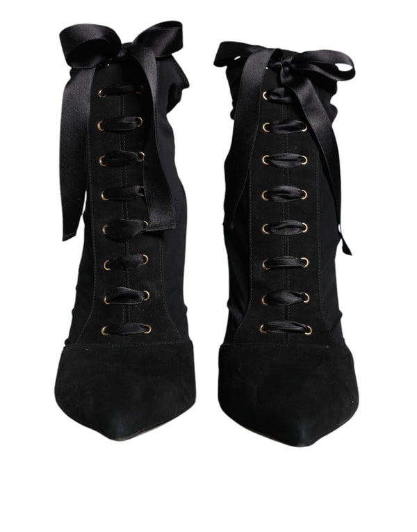 Dolce & Gabbana Black Lace Up Trekking Ankle Boots Shoes