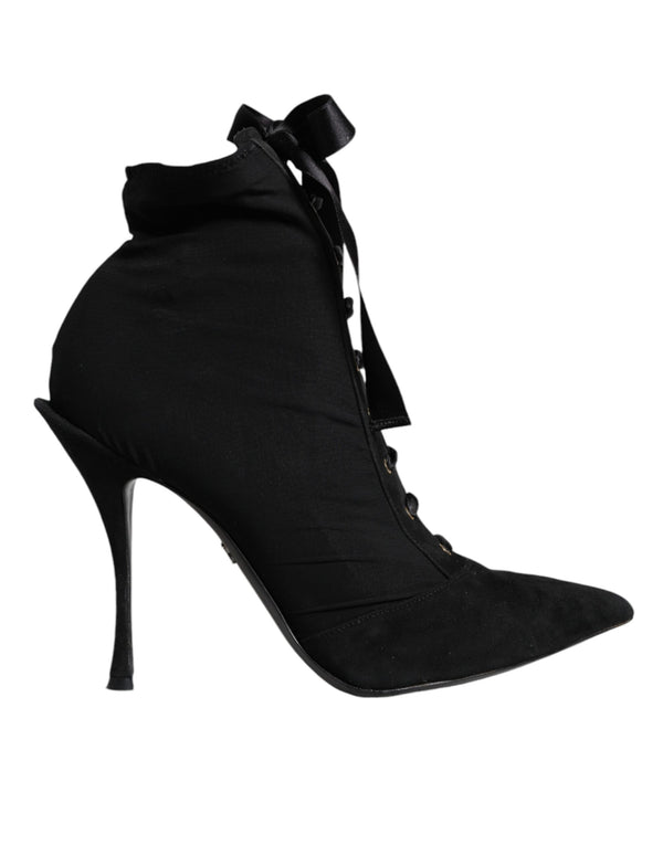 Dolce & Gabbana Black Lace Up Trekking Ankle Boots Shoes