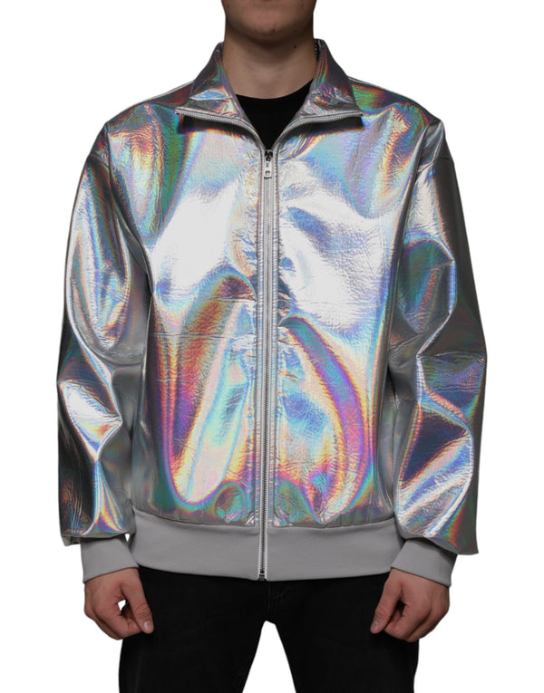 Dolce & Gabbana Silver Iridescent Full Zip Men Bomber Jacket