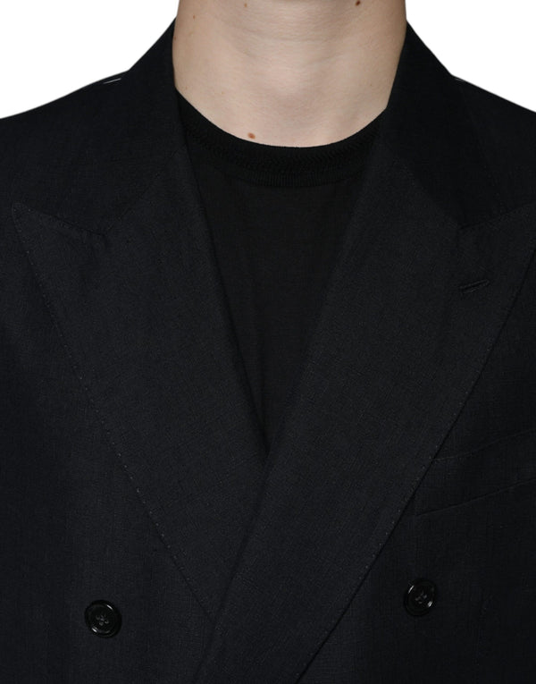 Dolce & Gabbana Black Linen Double Breasted Dress Blazer