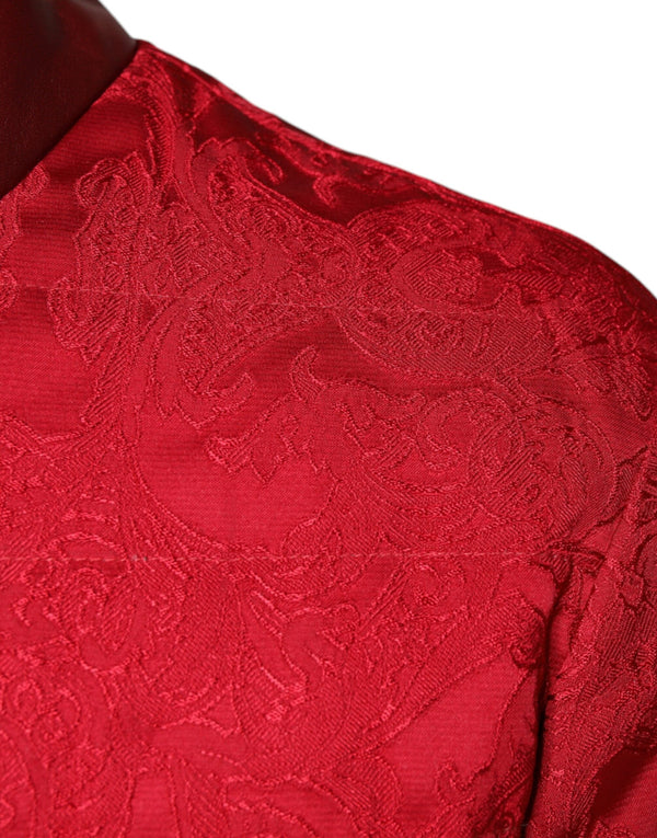 Dolce & Gabbana Red Quilted Bomber Gold Crown Logo Jacket