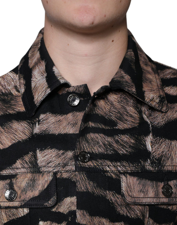 Dolce & Gabbana Brown Tiger Button Down Collared Jacket