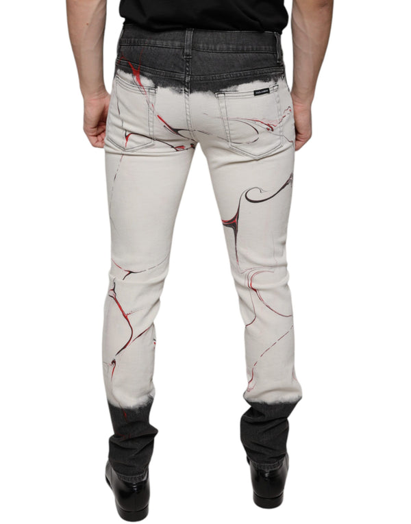 Dolce & Gabbana Black White Printed Skinny Men Denim Jeans