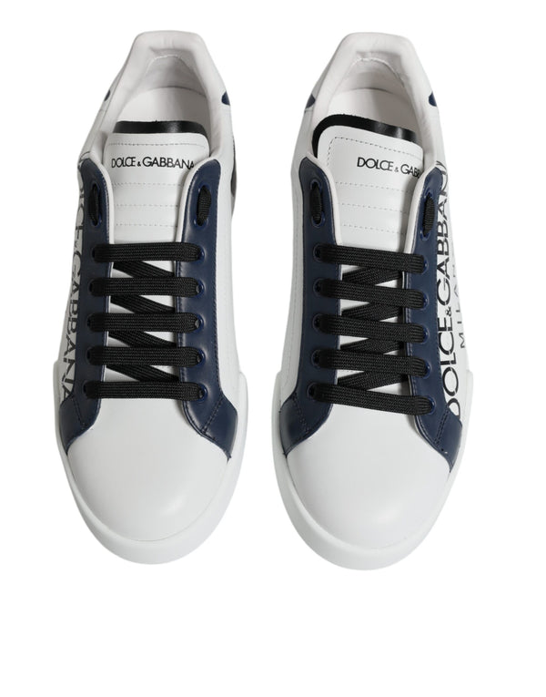 Dolce & Gabbana White Blue Leather Crown Milano Sneakers Shoes