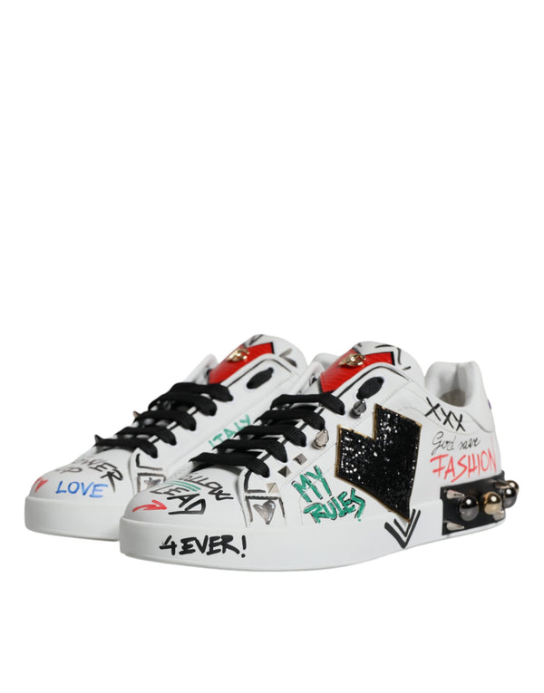 Dolce & Gabbana White Heart Studded Low Top Sneakers Shoes