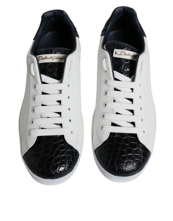 Dolce & Gabbana White Leather Logo Portofino Sneaker Shoes