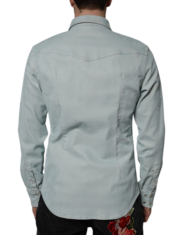 Dolce & Gabbana Light Blue Cotton Button Down Casual Shirt