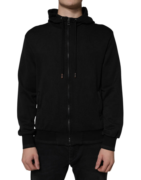 Dolce & Gabbana Black Cotton Full Zip Hooded Bomber Jacket