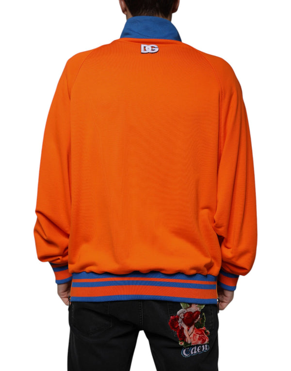 Dolce & Gabbana Orange Blue Full Zip Jersey Bomber Jacket