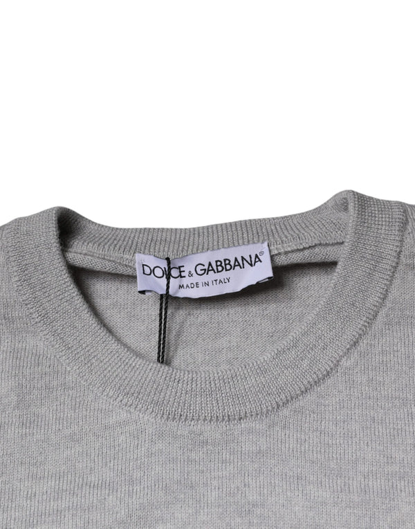 Dolce & Gabbana Light Gray Wool Crew Neck Pullover Sweater