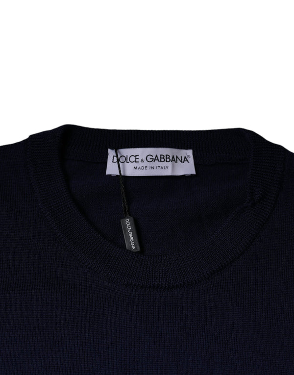 Dolce & Gabbana Dark Blue Wool Crew Neck Pullover Sweater