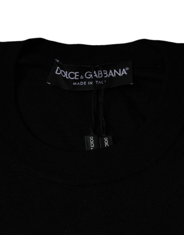 Dolce & Gabbana Black Crown Heart Crew Neck Pullover Sweater