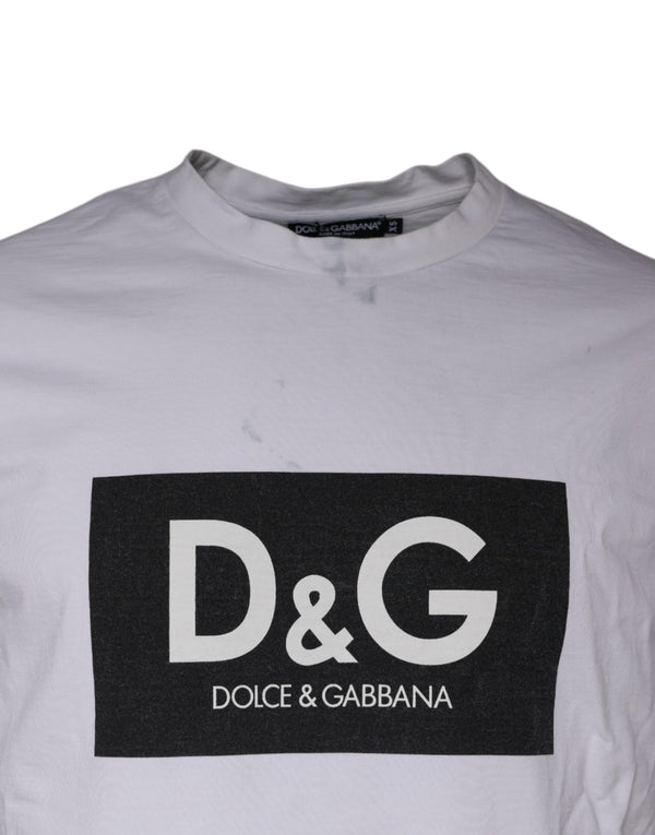 Dolce & Gabbana White Logo Print Cotton Crew Neck T-shirt