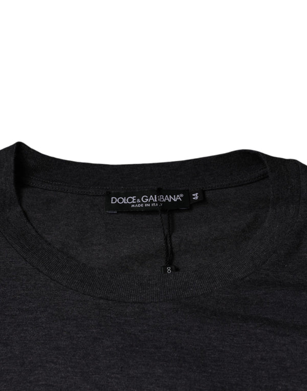 Dolce & Gabbana Gray Logo Patch Cotton Crew Neck T-shirt