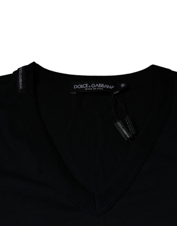 Dolce & Gabbana Black Logo Cotton Vneck Short Sleeve T-shirt