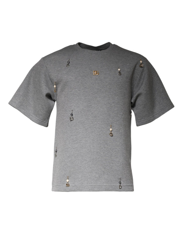 Dolce & Gabbana Gray Cotton Blend Embellished Tee T-shirt