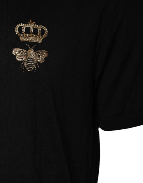 Dolce & Gabbana Black Bee Crown Cotton Crew Neck T-shirt