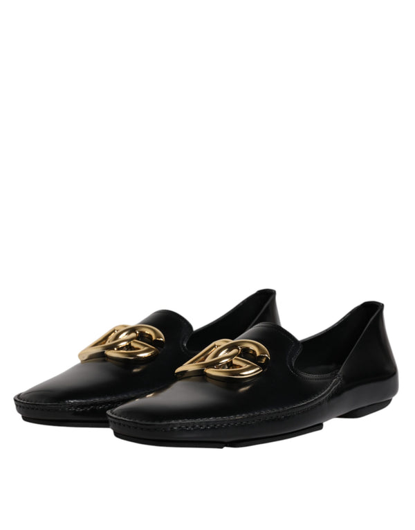 Dolce & Gabbana Black Leather DG Logo Loafer Men Dress Shoes