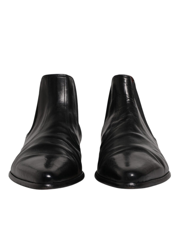 Dolce & Gabbana Black Leather Chelsea Men Ankle Boots Shoes