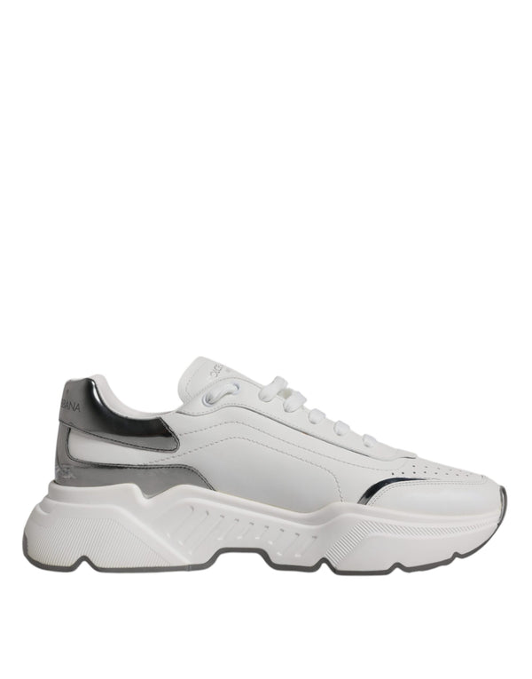 Dolce & Gabbana White Silver DAYMASTER Leather Sneakers Shoes