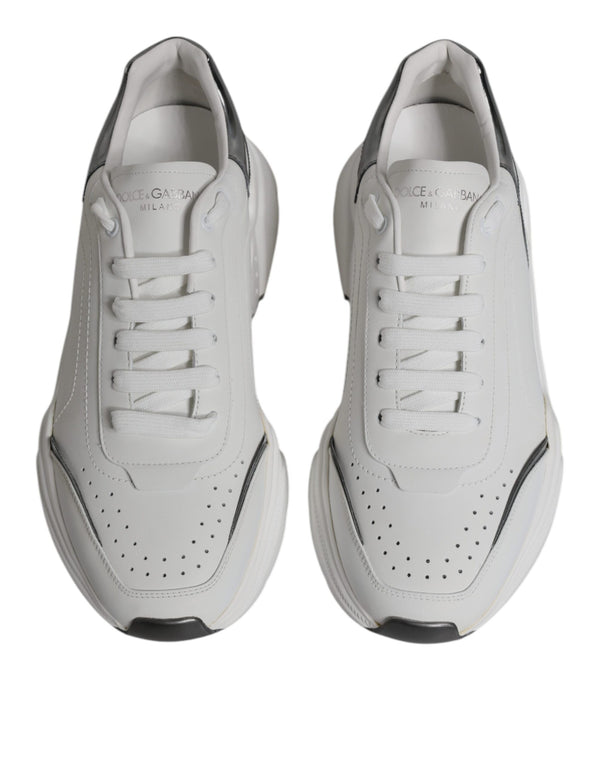 Dolce & Gabbana White Silver DAYMASTER Leather Sneakers Shoes