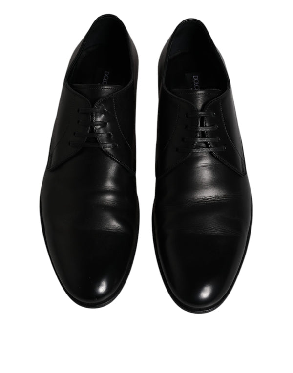 Dolce & Gabbana Black Leather Lace Up Men Derby Formal Shoes