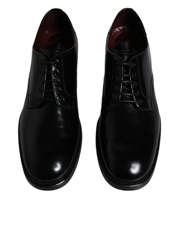 Dolce & Gabbana Black Leather Lace Up Men Derby Formal Shoes