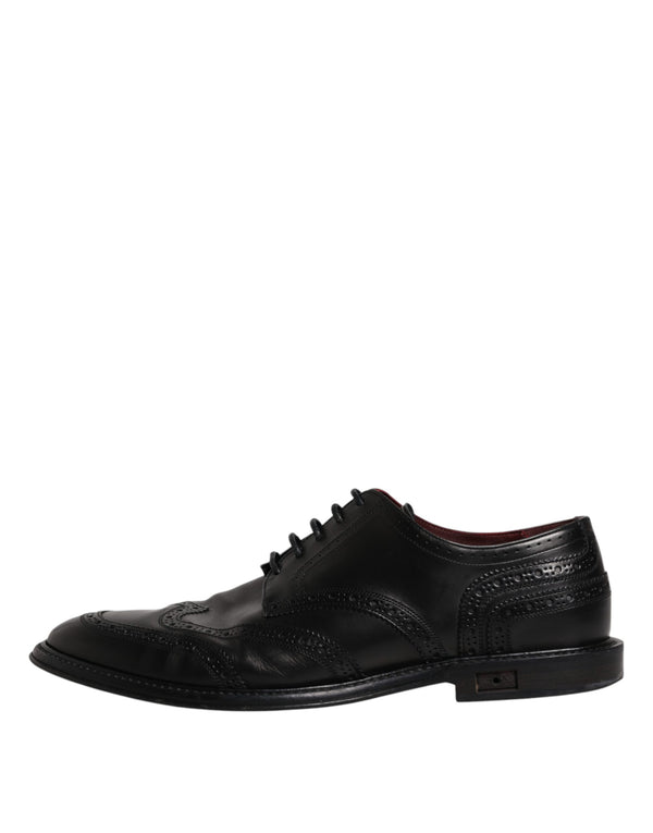 Dolce & Gabbana Black Leather Derby Wingtip Formal Shoes