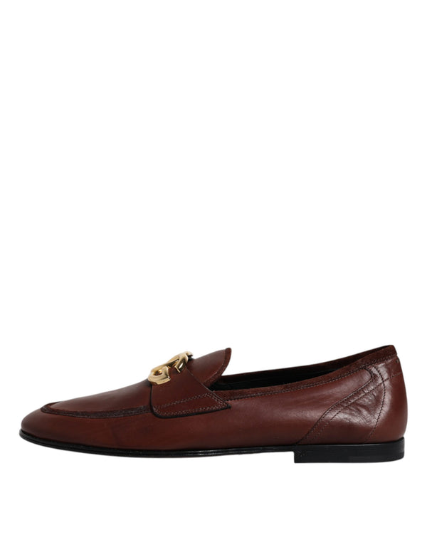 Dolce & Gabbana Brown Leather Logo Slip On Men Loafers Shoes