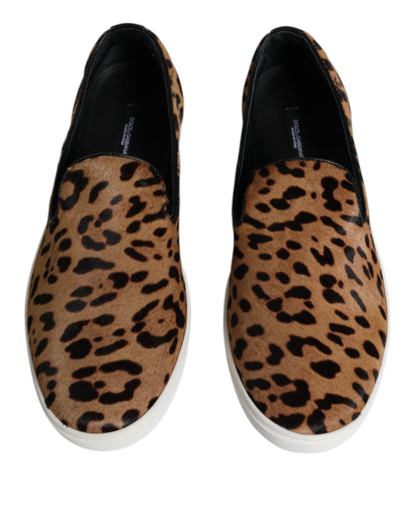 Dolce & Gabbana Brown Calfskin Fur Leopard Men Sneakers Shoes