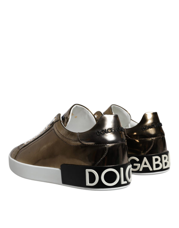 Dolce & Gabbana Gold Leather Logo Portofino Men Sneaker Shoes