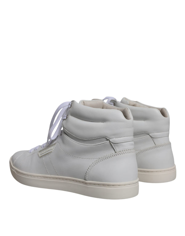 Dolce & Gabbana White Leather Mid Top Men Sneakers Shoes