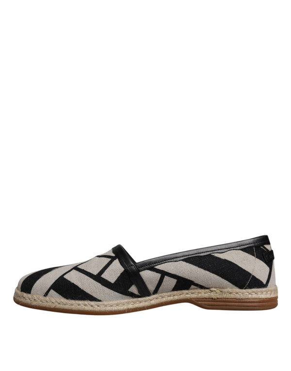 Dolce & Gabbana Black White Stripes Slip On Espadrille Shoes