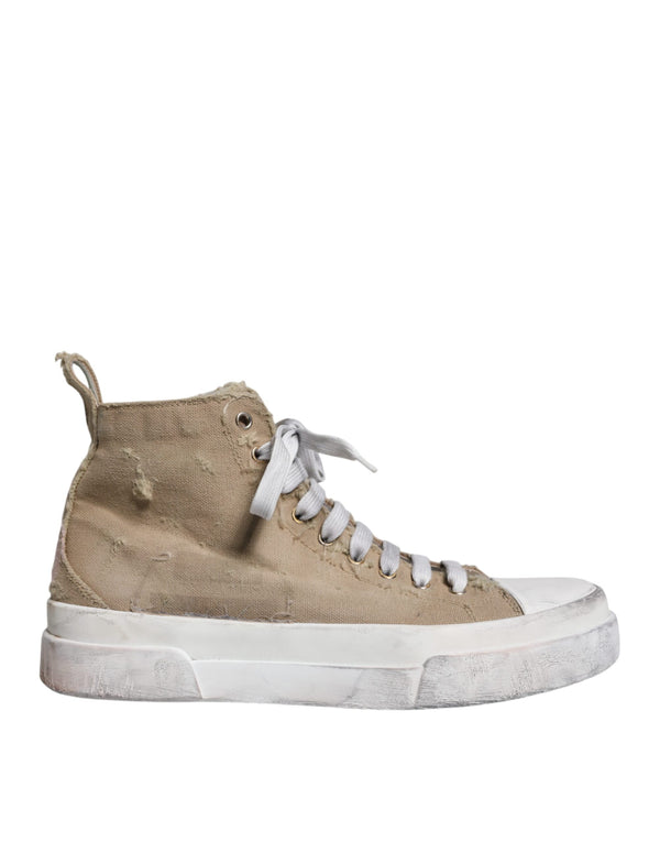 Dolce & Gabbana Beige White Canvas High Top Sneakers Shoes