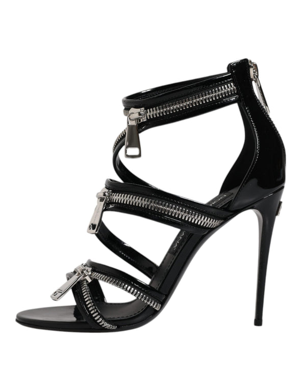 Dolce & Gabbana Black Zipper Ankle Strap Heels Sandals Shoes