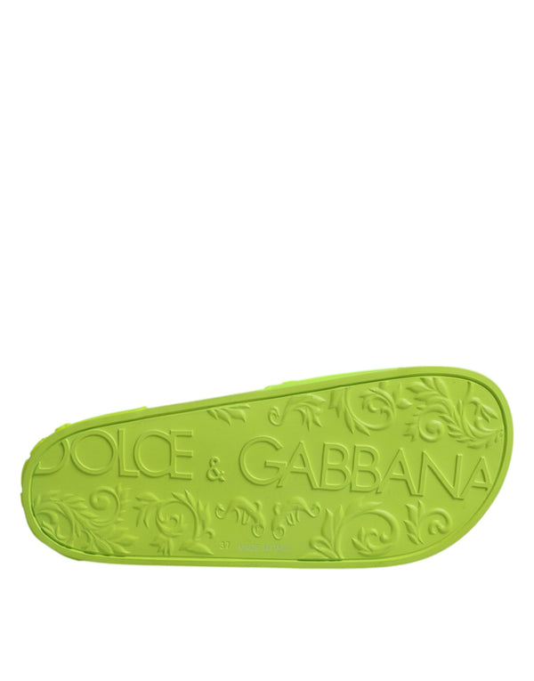 Dolce & Gabbana Green Rubber Slides Sandals Beachwear Shoes