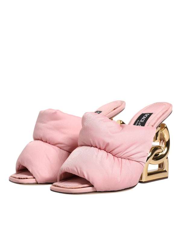 Dolce & Gabbana Pink Quilted DG Heel Slide Sandals Shoes