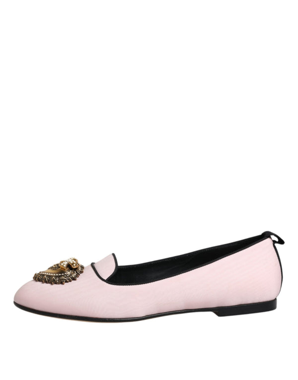 Dolce & Gabbana Light Pink Velvet Slip On Loafers Flats Shoes