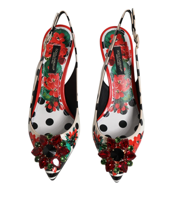 Dolce & Gabbana Multicolor Leather Crystal Heels Slingback Shoes