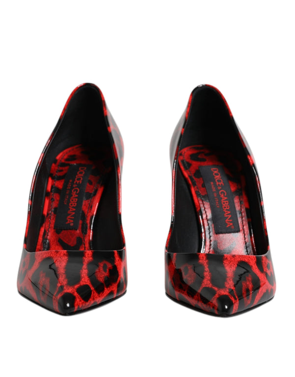 Dolce & Gabbana Red Leopard Leather Stiletto High Heels Pumps Shoes