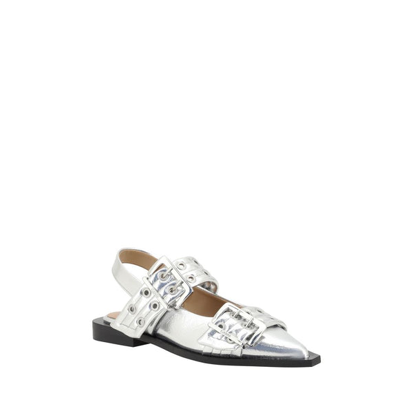 Ganni Buckle Metallic Ballerinas