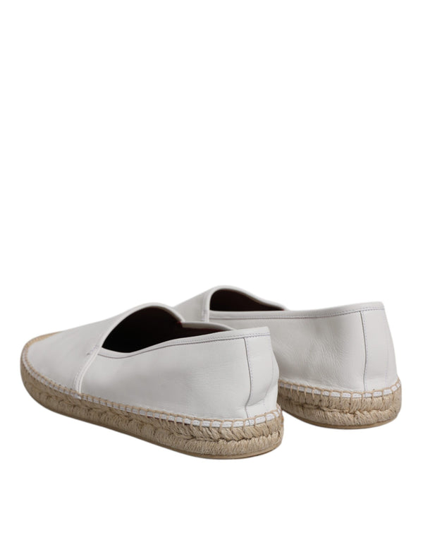 Dolce & Gabbana White Calfskin Leather Men Espadrilles Shoes