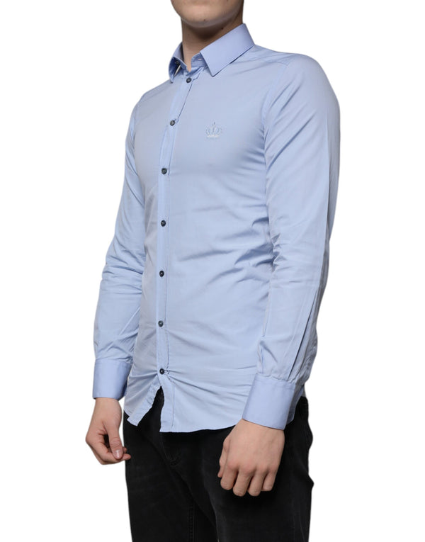 Dolce & Gabbana Light Blue Cotton Slim Fit GOLD Dress Shirt