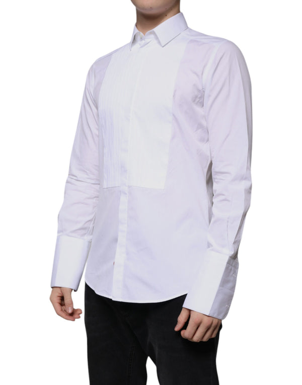 Dolce & Gabbana White Bib Cotton Poplin GOLD Men Formal Shirt