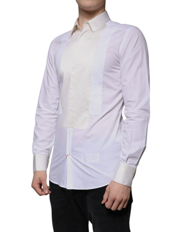 Dolce & Gabbana White Cotton Silk Slim Fit GOLD Dress Shirt