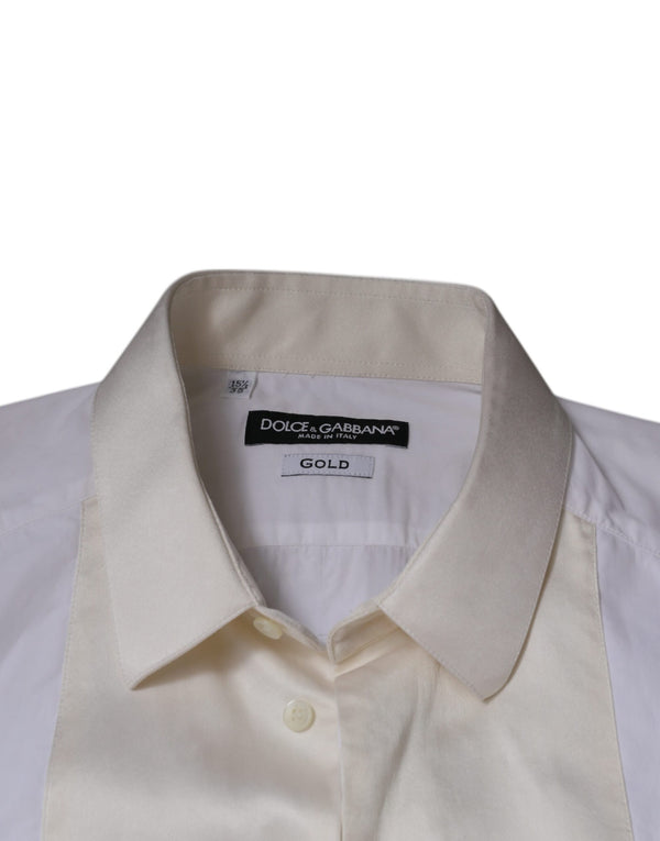 Dolce & Gabbana White Cotton Silk Slim Fit GOLD Dress Shirt