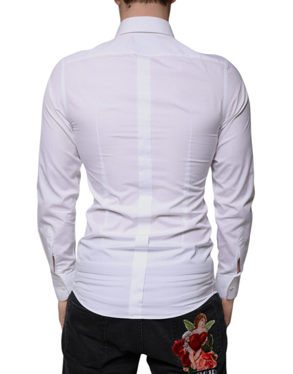 Dolce & Gabbana White Floral Embroidery GOLD Men Dress Shirt