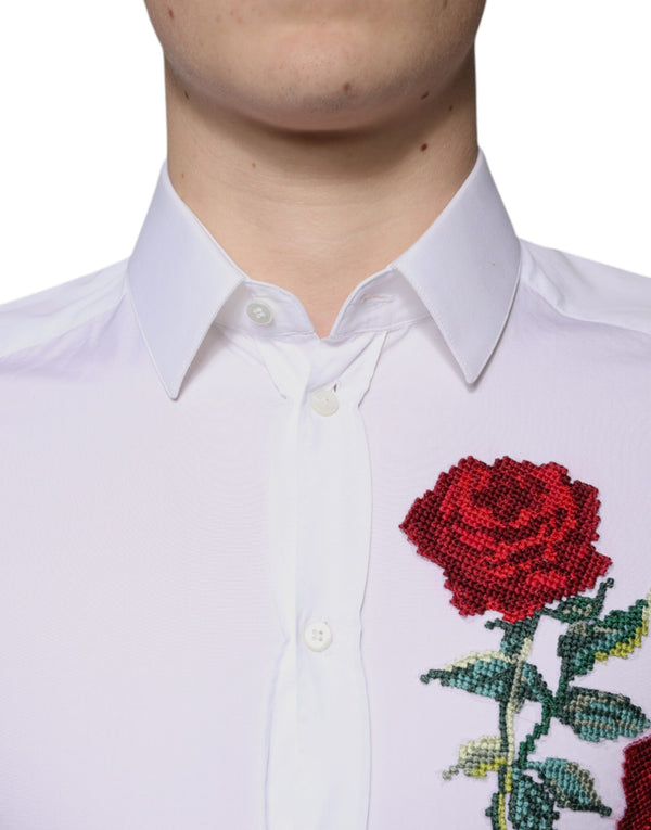 Dolce & Gabbana White Floral Embroidery GOLD Men Dress Shirt