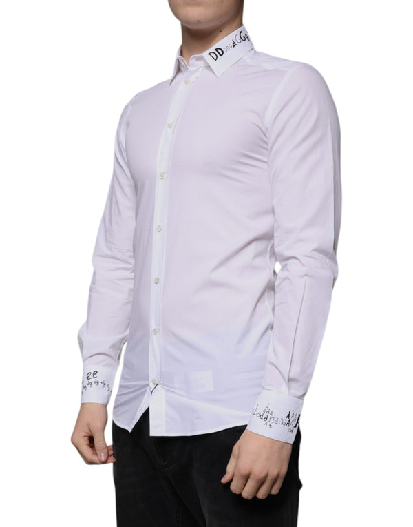 Dolce & Gabbana White Cotton Logo Formal Men GOLD Dress Shirt