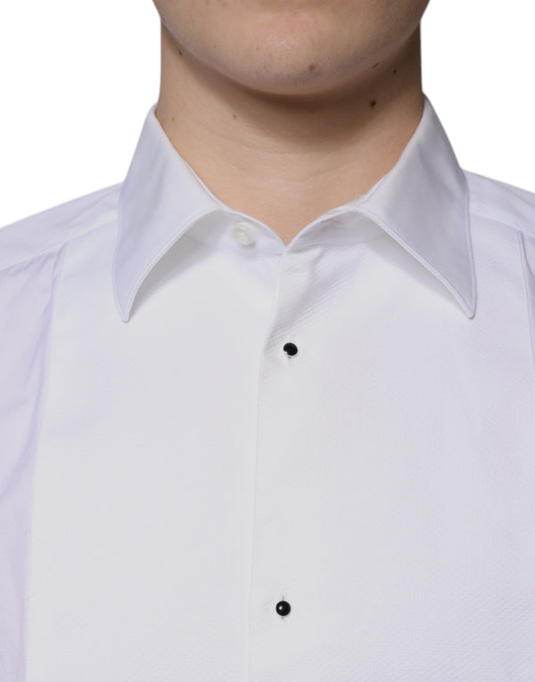 Dolce & Gabbana White Bib Cotton Poplin GOLD Men Formal Shirt